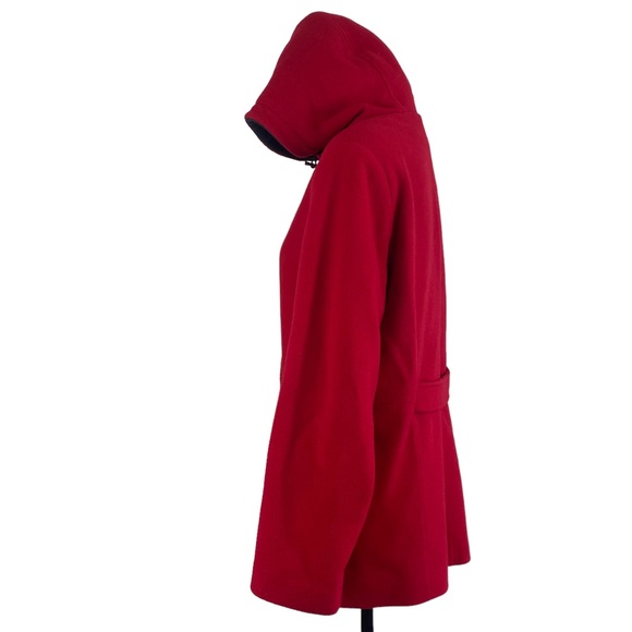 Westbound Cardinal Red 100% Wool Hooded Pea Coat - Picture 6 of 7